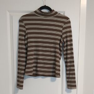 Maeve Brown and White Striped Long Sleeve Top